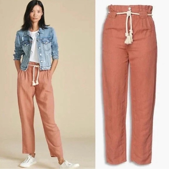 NWT. Veronica Beard Karter Paperbag Linen Blend Crop Pants in Mocha Size 8 - Picture 3 of 9